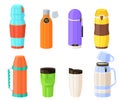 Thermos cartoon vector thermo cup isolated set