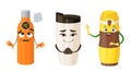 Thermos cup cartoon character flat vector set