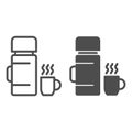 Thermos and cup with hot drink line and solid icon, camping concept, Thermo flask sign on white background, Thermos Royalty Free Stock Photo