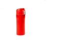 Thermos cup with red-orange vacuum lid for long-term storage of hot and cold drinks. For fitness and travel
