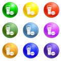 Thermos drink burger lunch icons set vector