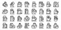 Thermos icons set outline vector. Water steel thermo