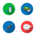 Thermos, matches, compass, shish kebab.Camping set collection icons in flat style vector symbol stock illustration web.