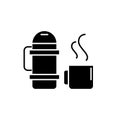 Thermos and mug black icon, vector sign on isolated background. Thermos and mug concept symbol, illustration Royalty Free Stock Photo