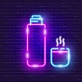 Thermos neon icon. Vector illustration for design. Concept of Hike, travel, camping Royalty Free Stock Photo