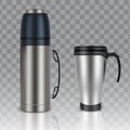 Thermos thermo cup vector realistic mockup set