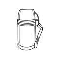 Thermos tourist Hiking. Thermos for tea or coffee. Hand-drawn vector illustration. Vector illustration n doodle style