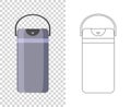 Thermos vector vacuum flask or bottle with hot drink coffee or tea illustration set of metal bottled container or Royalty Free Stock Photo