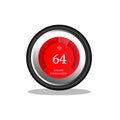 Thermostat with red and silver inside black circle with wifi icons and 64 degree in white background