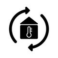 Thermostat logo. Silhouette Home climate control. Outline icon of indoor air circulation. Black illustration of room temperature.