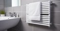 A Thermostatic Towel Dryer\'s Close-Up in a Chic Bathroom. Generative AI