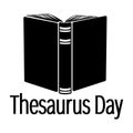 Thesaurus Day, Open book spine silhouette and themed inscription