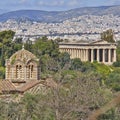 Theseion temple and holy Apostles church Royalty Free Stock Photo