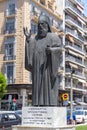 Statue of Ethnomartisis Chrisostomos Smirnis at Agias Sofias Square in Thessaloniki, Greece