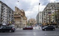 THESSALONIKI, GREECE - MAR26: Unidentified people and ancient Arch of Galerius and Rotunda with minaret, former mosque and church Royalty Free Stock Photo