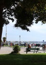 Thessaloniki, Greece - October 5 2019: View of Aristotelous Square in Thessaloniki center. Crowded city, weekend on waterfront.