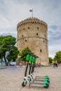 Thessaloniki, Greece parked Lime electric Scooter rentals without passenger.