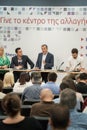 THESSALONIKI, GREECE - SEPTEMBER 13, 2017. Greek Leader of political party Potami Stavros Theodorakis and his team, during news c