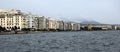 Panorama of the seafront of Thessaloniki from the sea side Royalty Free Stock Photo