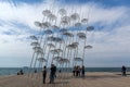 People under Umbrellas sculpture in of of city of Thessaloniki, Central Macedonia, Gre