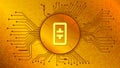 Theta cryptocurrency token symbol, coin icon in circle with pcb on gold background. Royalty Free Stock Photo