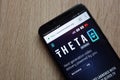 Theta Token cryptocurrency website displayed on Huawei Y6 2018 smartphone