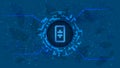 Theta token symbol in a digital circle on polygonal blue background. Royalty Free Stock Photo
