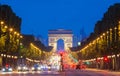 TheTriumphal arch and Champs Elysees avenue,Paris. Royalty Free Stock Photo