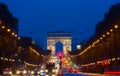 TheTriumphal arch and Champs Elysees avenue,Paris. Royalty Free Stock Photo