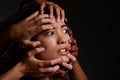 Theyre not my friends. a young woman experiencing mental illness against a black background.