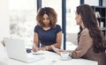 Theyre pros at being productive. two businesswomen collaborating on a project at work. Royalty Free Stock Photo