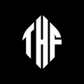 THF circle letter logo design with circle and ellipse shape. THF ellipse letters with typographic style. The three initials form a Royalty Free Stock Photo