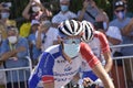 Nice, France-08/30/2020:Thibaut Pinot starts with the anticovid mask 19 at the start of the Tour de France stage