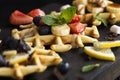 Thick belgium waffles with different toppings Royalty Free Stock Photo