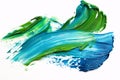 Thick blue and green acrylic oil paint brush strokes on white background Royalty Free Stock Photo