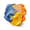 Thick blue-orange and pastel yellow paint