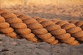 Thick braided rope on a playground in morning sun