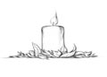 Thick candle with autumn leaves