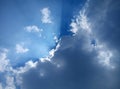 Thick clouds, blue sky and sunlight covered in clouds. The atmosphere of the sky during the day