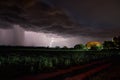 Thick clouds over the village, rain and lightning at night