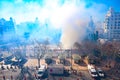 Thick clouds of smoke during a Mascleta of the 2020 Fallas festival of Valencia