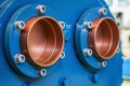 Thick copper pipes with flanges for cooling or air conditioning