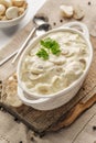 Thick creamy sauce with mushrooms