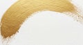 A thick, curved stroke of gold paint on a white textured surface. An abstract, luxurious, and traditional artwork background Royalty Free Stock Photo