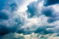 Thick dark blue storm clouds. Autumn rainy sky Royalty Free Stock Photo