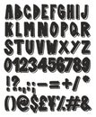 Thick Doodle Handwritten Outline & Fill with Shadow Alphabet, Numbers & Signs with Marker Pen