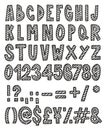 Thick Doodle Handwritten Outline & Stripe Fill Alphabet, Numbers & Signs with Marker Pen