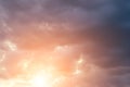 Thick fluffy pink orange sunset clouds background Royalty Free Stock Photo
