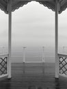 Thick fog on the lake black and white. Royalty Free Stock Photo