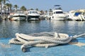 A thick hawser rope in spanish marina of Menorca island